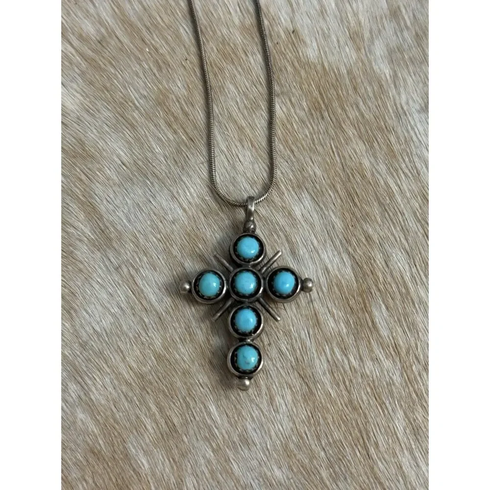 Native American Sterling Silver Turquoise Red Coral Reversible Cross Pendant 925